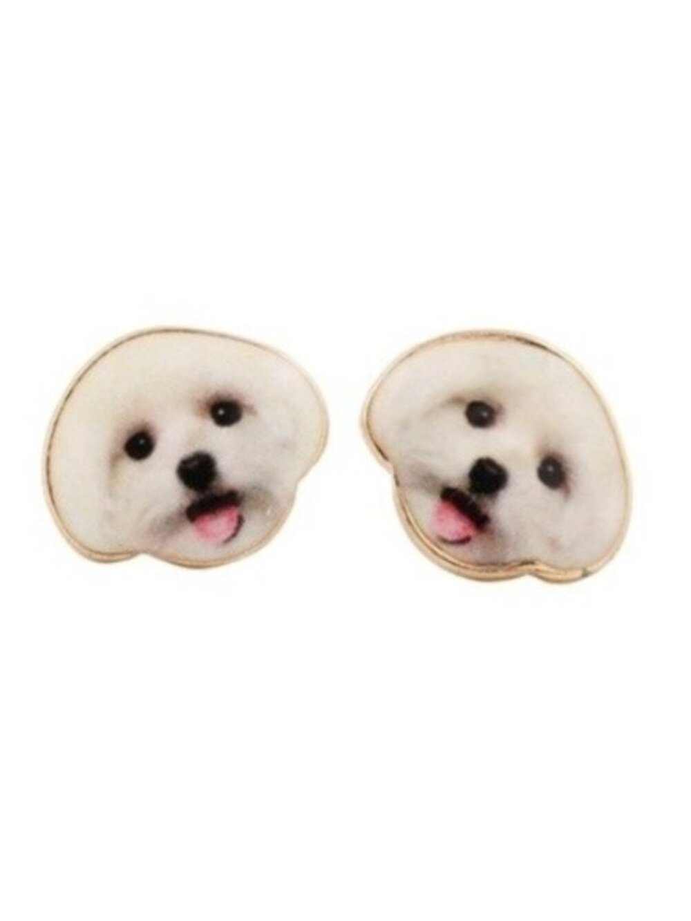 Happy Poodle Puppy Dog Cute Animal Lover Gold Stud Earrings